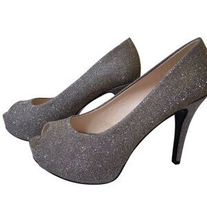 Nine West | Gold Silver Metallic Sparkle Peep Toe Heels | Size 7M